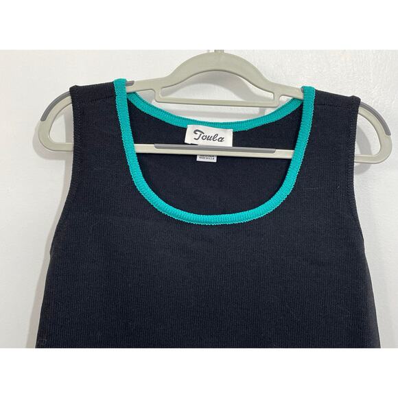 Toula Tank Top Size 8 Black Aqua Trim Wool Blend Santana Knit Preppy Twee NWOT - Picture 2 of 4